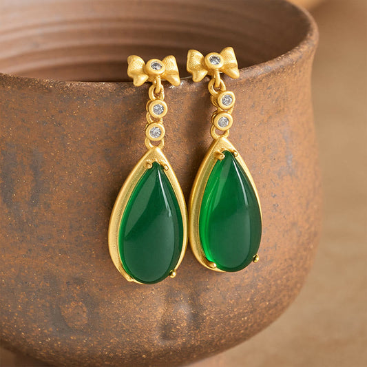 Waterdrop Design Green Jasper Balance Earring - Gold Plated
