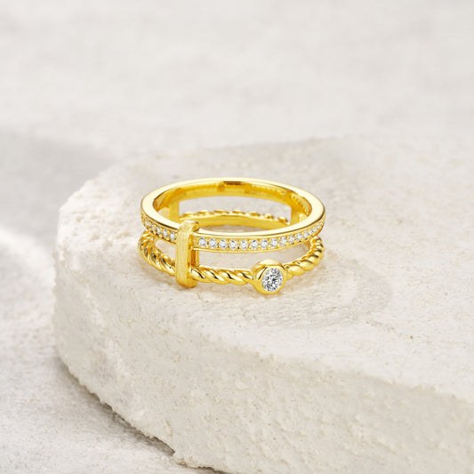 Crafted with superior quality moissanite, this luxurious and chic minimalist jewelry set features gold-plated silver pieces.