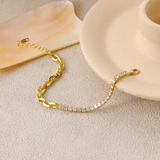 Simple Hollow Chain CZ Montage 925 Sterling Silver Bracelet