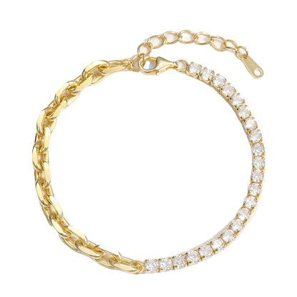 Simple Hollow Chain  CZ Montage 925 Sterling Silver Bracelet