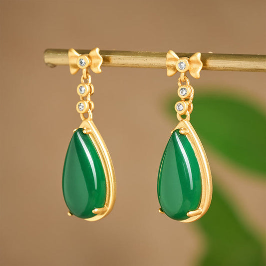 Waterdrop Design Green Jasper Balance Earring - Gold Plated