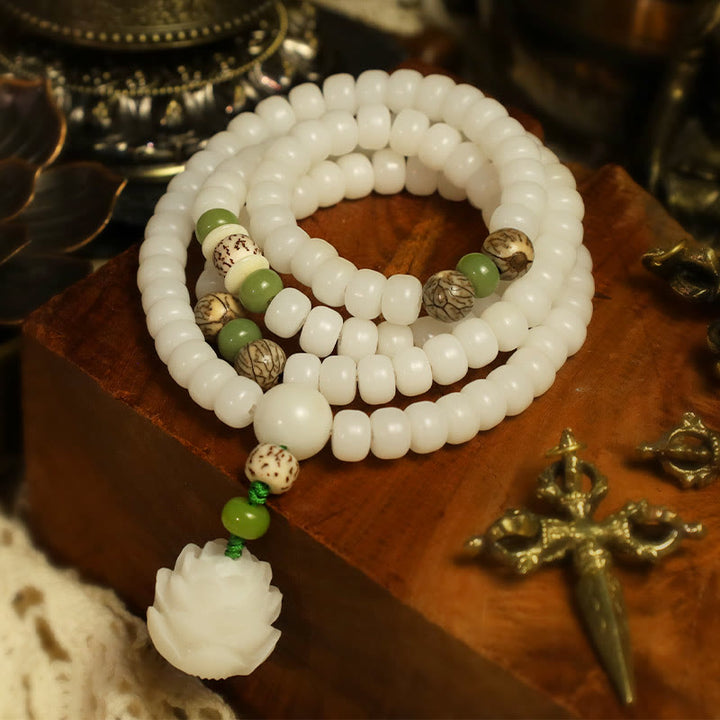 Beyaz Yeşim Bodhi Tohumu Lotus Uyum Kolye & Bileklik