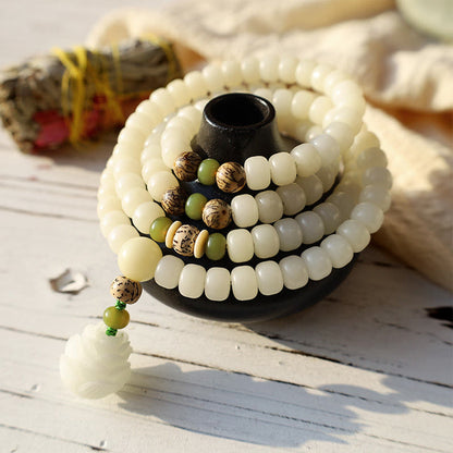 Beyaz Yeşim Bodhi Tohumu Lotus Uyum Kolye & Bileklik