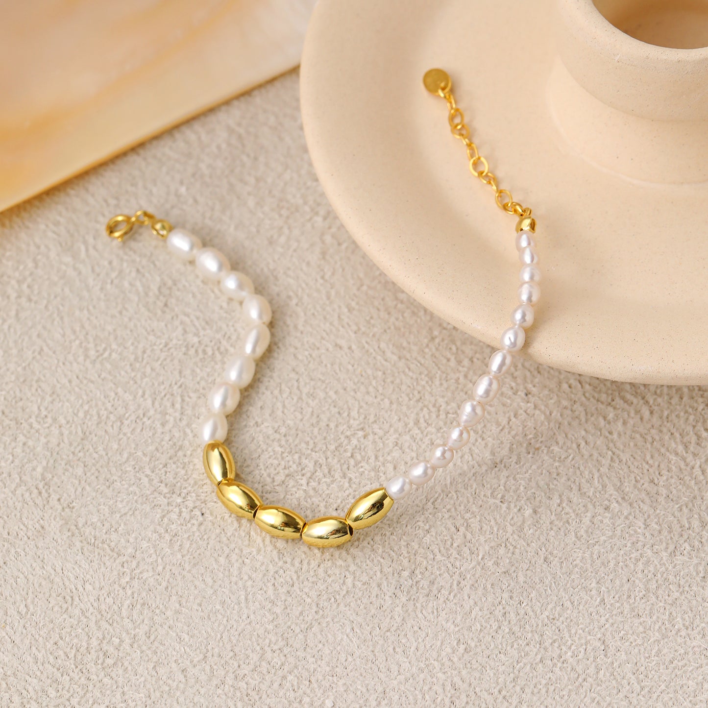 Asymmetry Oval Natural Pearl Beads 925 Sterling Silver Bracelet