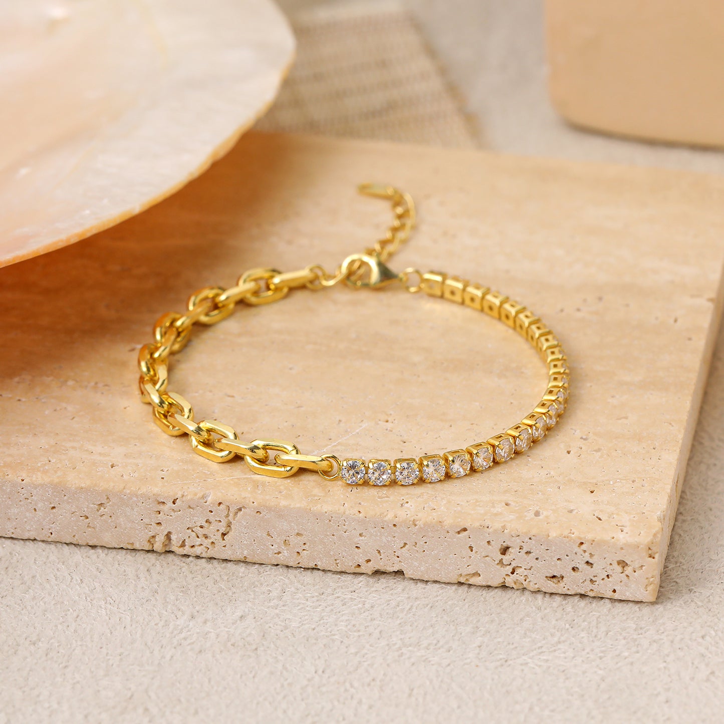 Simple Hollow Chain CZ Mounting 925 Sterling Silver Bracelet