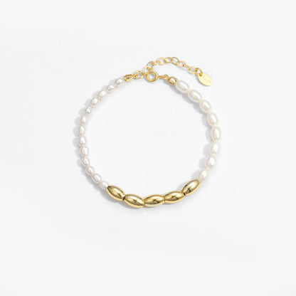 Asymmetry Oval Natural Pearl Beads 925 Sterling Silver Bracelet