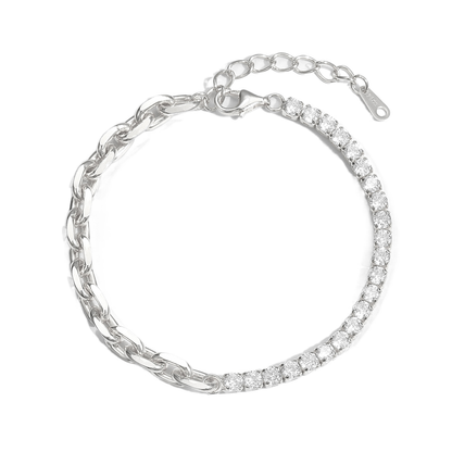 Simple Hollow Chain CZ Mounting 925 Sterling Silver Bracelet