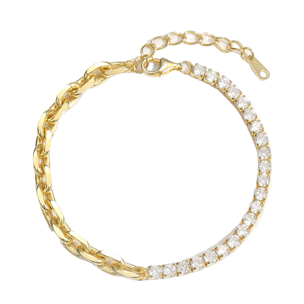 Simple Hollow Chain CZ Mounting 925 Sterling Silver Bracelet