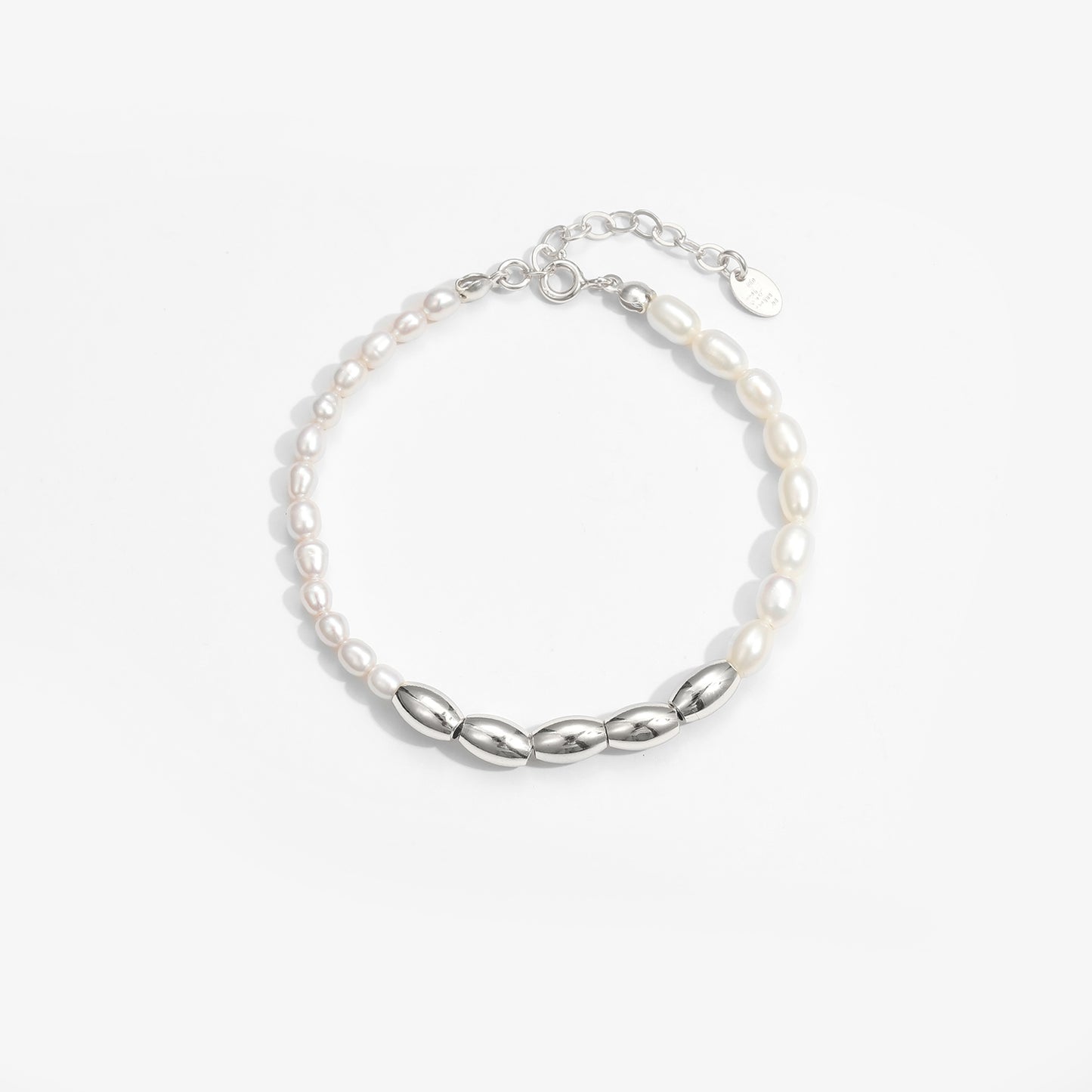 Asymmetry Oval Natural Pearl Beads 925 Sterling Silver Bracelet