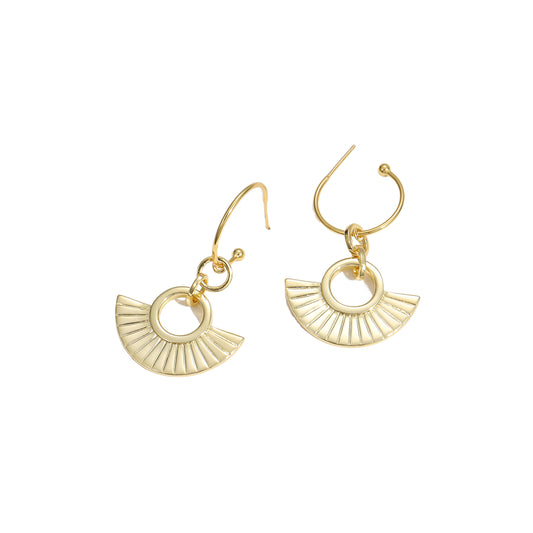 Ancient Roman Modern Striped Fan 925 Sterling Silver Earring (Single)